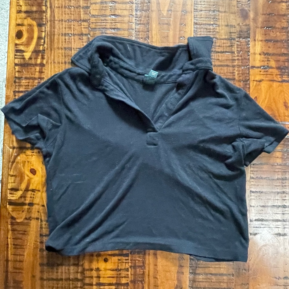 Wild Fable Black Collared Crop Top